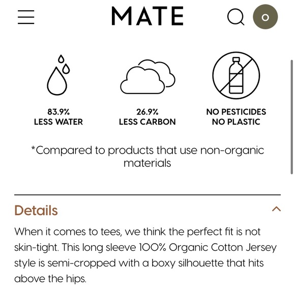 NWOT MATE The Label Organic Cotton Ling Sleeve Crop Tee - Bone - Picture 6 of 6